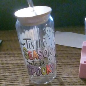 Spooky Season Glass Jar with Straw